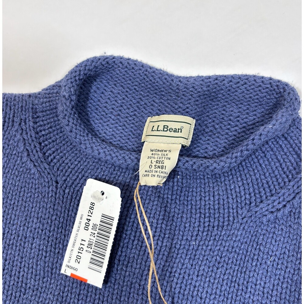 LL Bean Silk Cotton Rollneck Knit Sweater Vest Indigo Blue NWT - Large - Picture 3 of 4